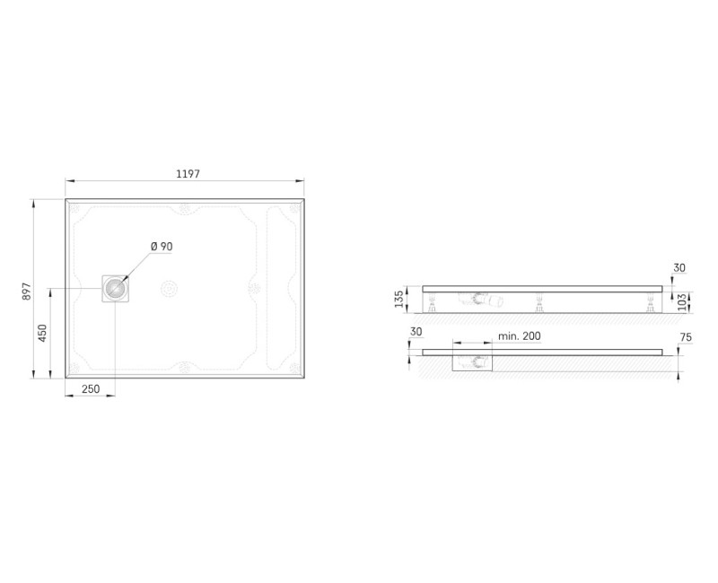 Душевой поддон Paa LETTERA Каменная масса 90x120см (Поддон, панель, сифон) Белый
