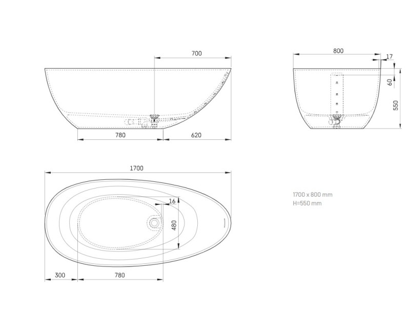 Ванна Paa Bella OVO SilkStone, 1700x800мм белая