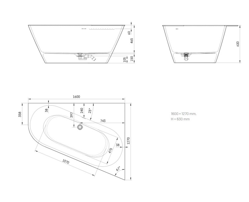 Ванна Paa DECO CORNER A SilkStone 1600x1270мм Белая