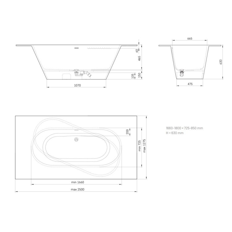 Ванна Paa DECO SHAPE SIilkStone 1750-2500x800-1300мм Белая Ванна Paa DECO SHAPE SIilkStone 1750-2500x800-1300мм Белая