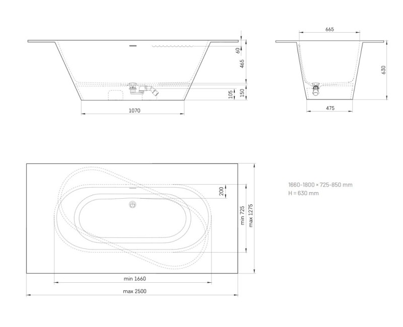 Vanna Paa DECO SHAPE SIilkStone 1750-2500x800-1300mm Balta
