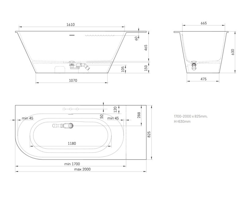 Ванна Paa DECO SHAPE RE A SilkStone 1700-2000x725мм Белая