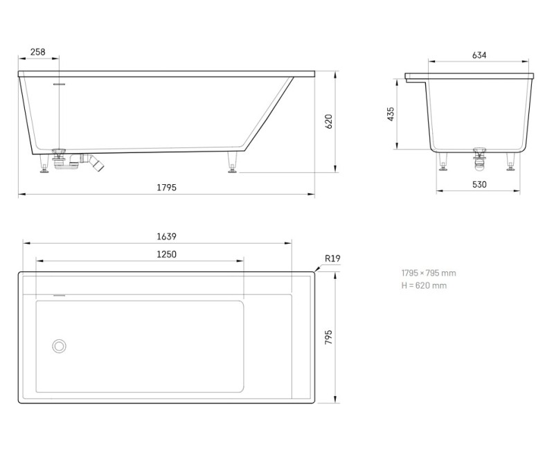 Ванна Paa INFINITY SilkStone 1795x795мм белый/матовый серый