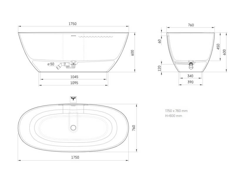 Ванна Paa PERLA SilkStone 1750x760мм Белая