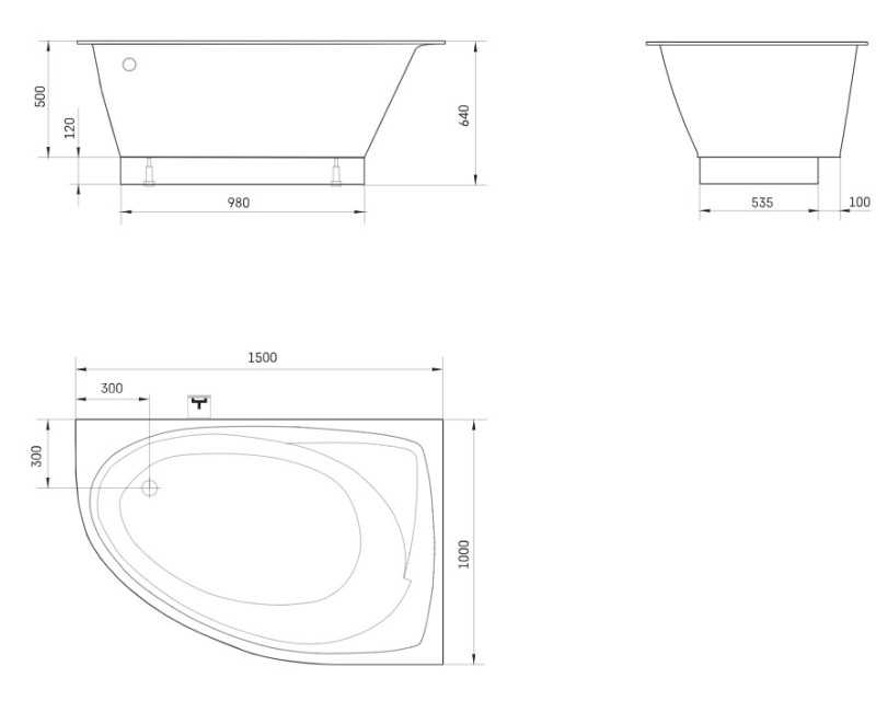Ванна Paa TRE A Каменная масса 1500х1000мм левая, Белый