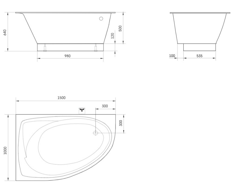 Vanna Paa TRE D Akmens masas 1500x1000mm labā, Balta