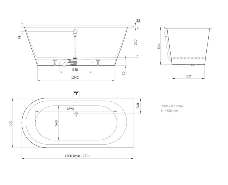 Ванна Паа VARIO XL Акманс масс с 2 закругленными углами AB 1800х800мм Белая