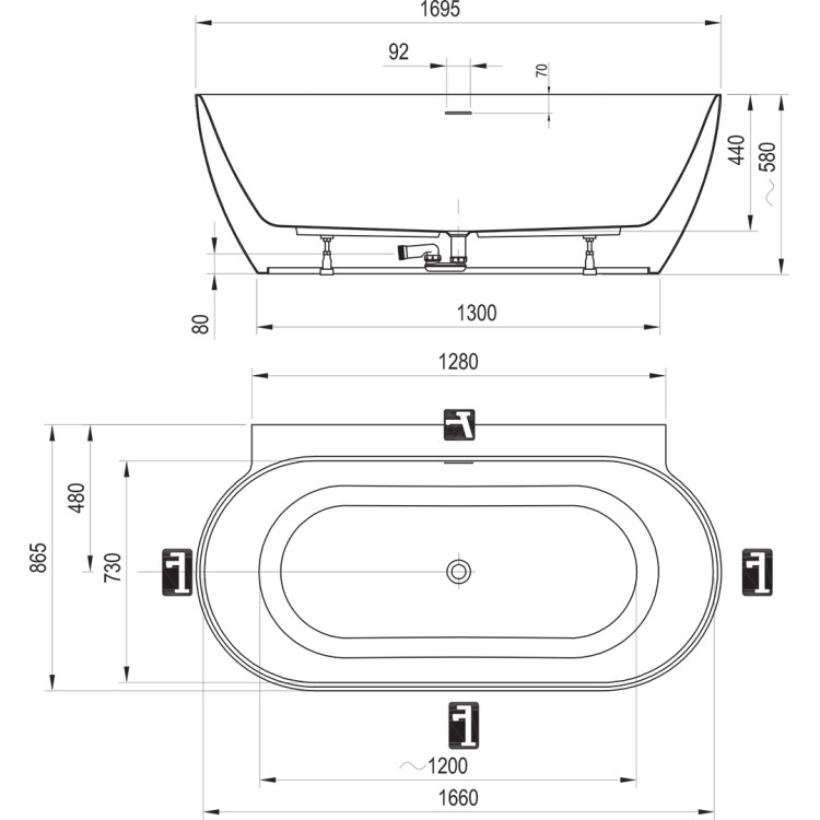 Bанна Ravak FREEDOM W II TEC 1700x870 белоснежный/розовый алебастр