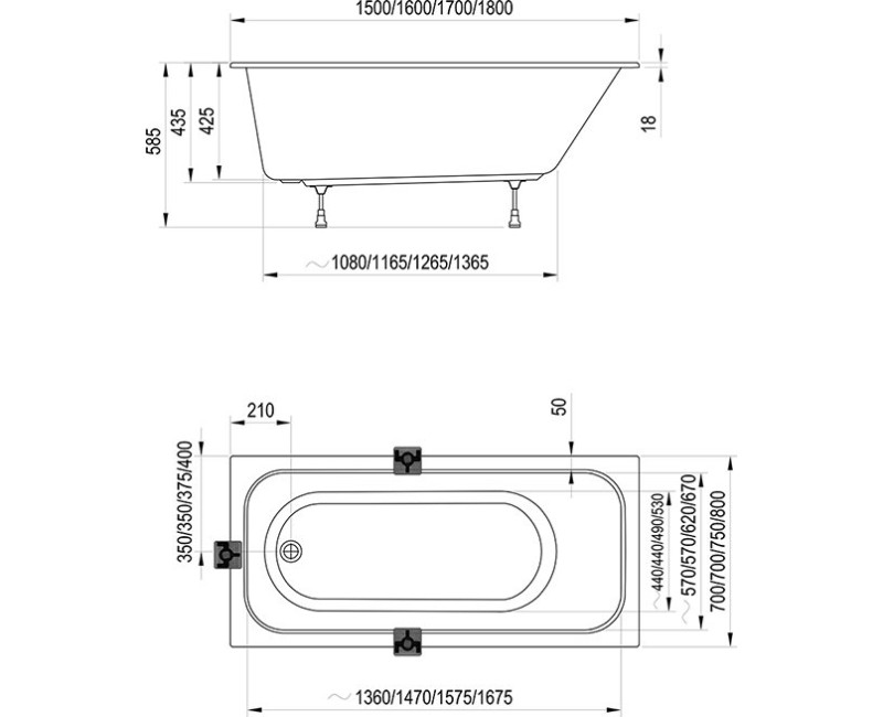 Ваннa Ravak Chrome Slim 180x80 Акрил белая