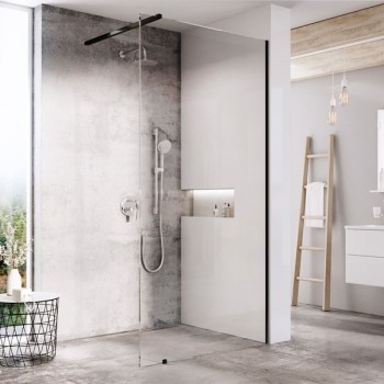 Dušas siena Ravak Walk In Wall Air-100 (bez montāžas komplekta W SET) Melns + Caurspīdīg 6mm