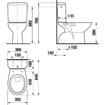 Tualetes pods Jika Zeta, 355x645 mm, vertikāls izvads, pievads no apakšas, balts