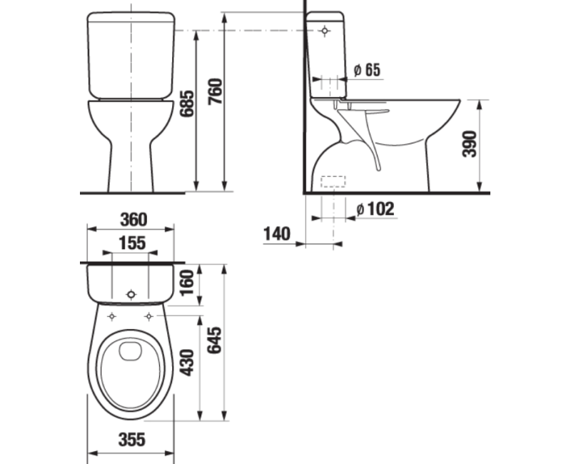 Унитаз Jika Zeta, 355х645 мм, слив вертикальный, вход снизу, белый