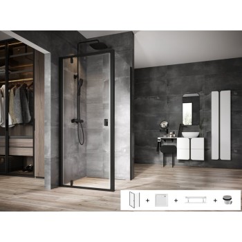 Dušas Kabīnes komplekts RAVAK SET1 NEXTY NDOP1-90 Caurspīdīgs stikls, Melns Profili