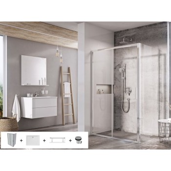 Dušas kabīnes komplekts RAVAK SET12 BLSDP2-100 Kreisā puse Caurspīdīgs stikls, Hromēti profili