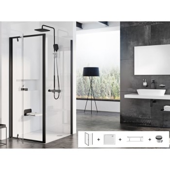 Dušas kabīnes komplekts RAVAK SET19 PDOP1-90 Caurspīdīgs stikls, Melns Profili