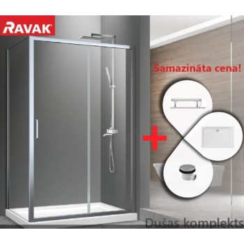 Dušas kabīnes komplekts RAVAK SET20 XU3DP2-100 labā Puse Caurspīdīgs stikls, Hromēti profili