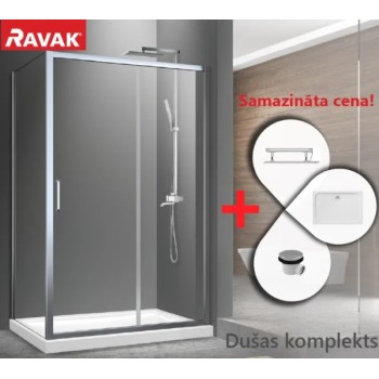 Dušas kabīnes komplekts RAVAK SET21 XU4DP2-120 Labā puse bright alu + glass Transparent