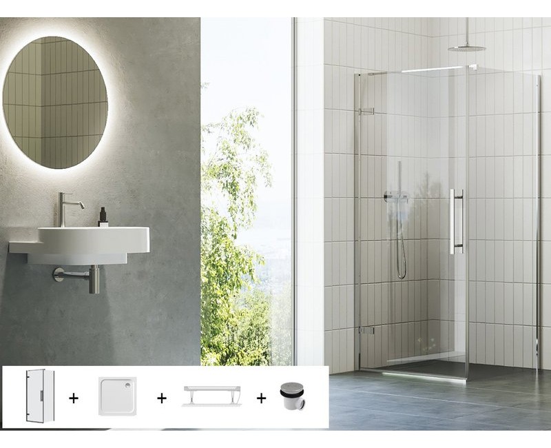 Dušas Kabīnes komplekts RAVAK SET3 COSD1-90 Caurrspīdīgs stikls, Hromēti profili