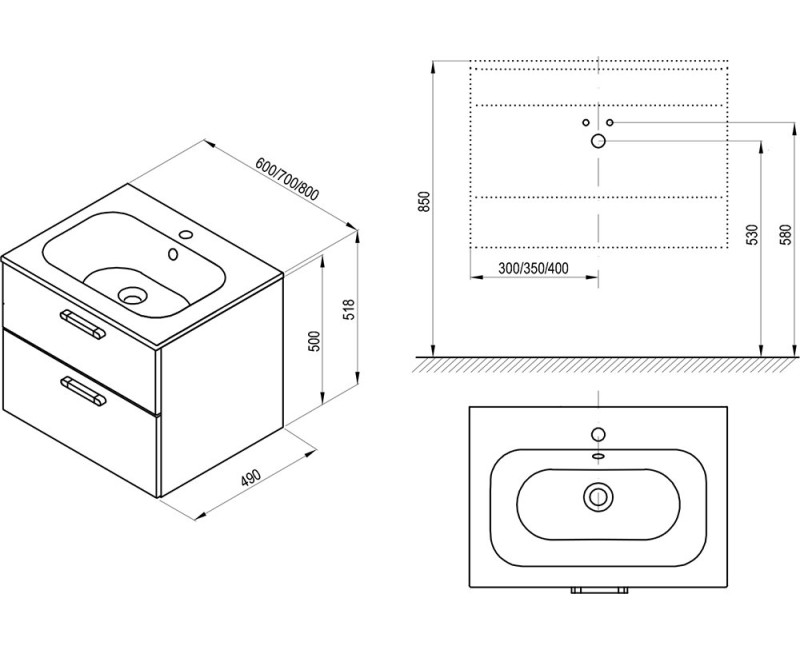 Шкаф для ванной комнаты Ravak SD 800 Chrome II (Без Раковины) Белый, Белые ручки