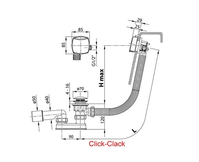 Сифон для ванны Ravak 800 CC S/R с системой слива/перелива, хром