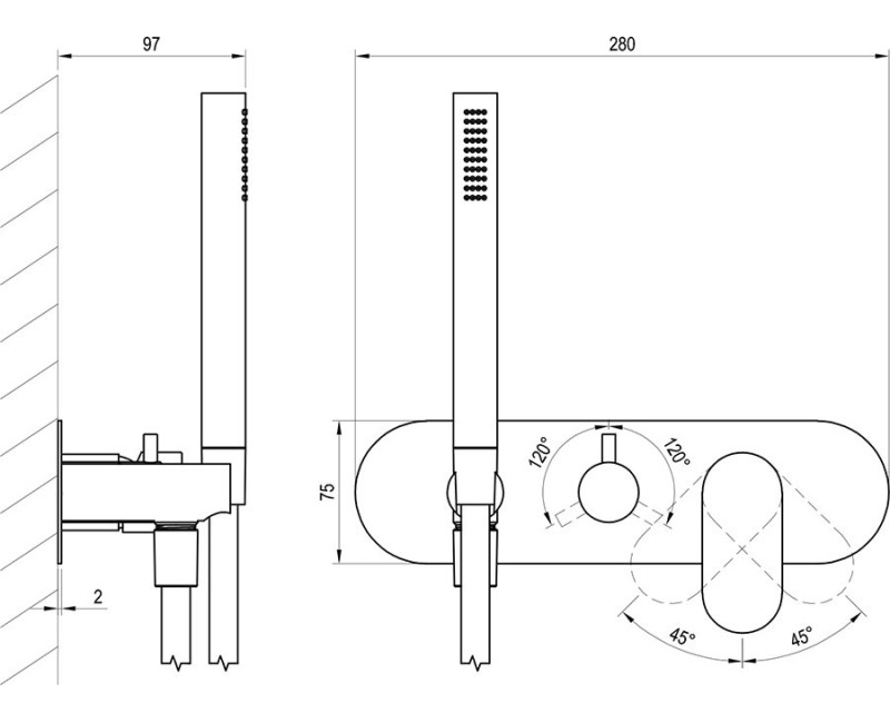 Смеситель для душа Ravak EL 068.20BLM.O3.RB07D.+S Con. Подложка черная матовая