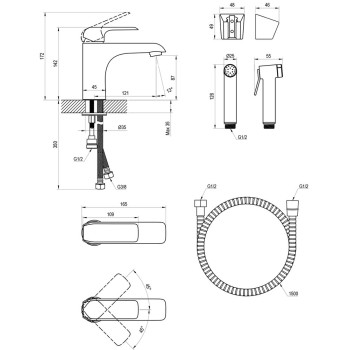 Vannas istabas izlietnes maisītājs Ravak Flat FL 112.00CR ar Bidetta 150 mm with bidet shower, Hromēts