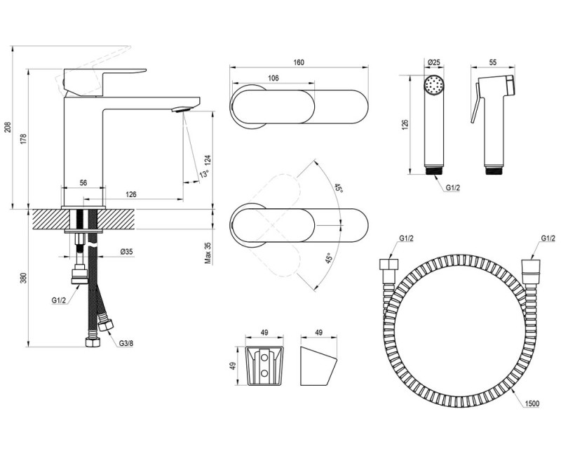 Izlietnes maisītājs Ravak Chrome CR II 112.20BL 175mm ar Bidetta Melns