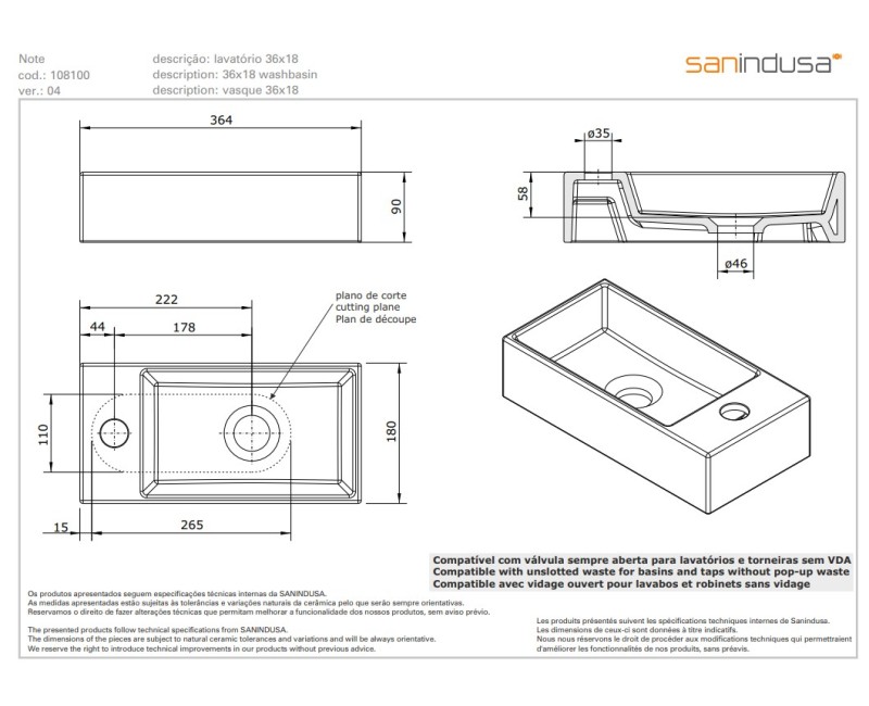 Раковина для ванной Sanindusa Note 36x18