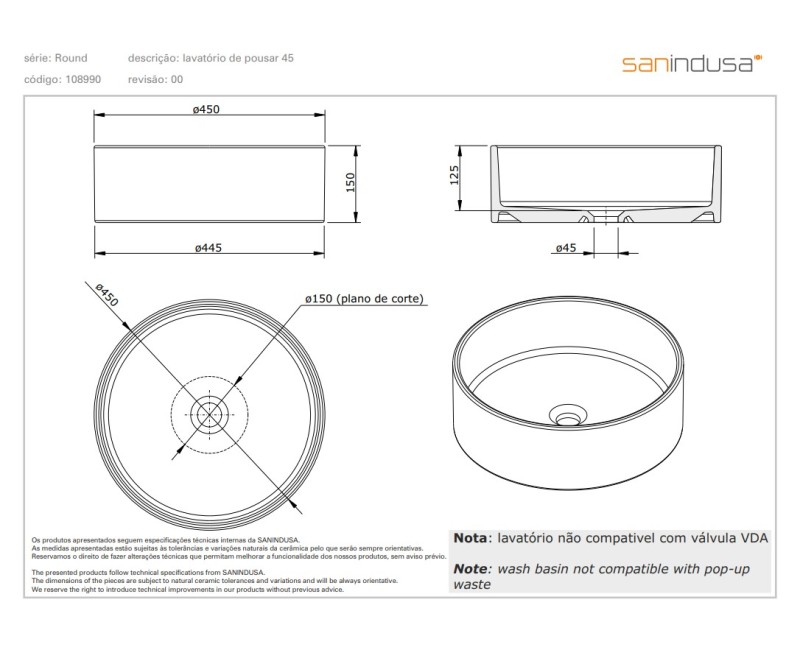 Vannas istabas izlietne Sanindusa ROUND Balta / Zelta matēta