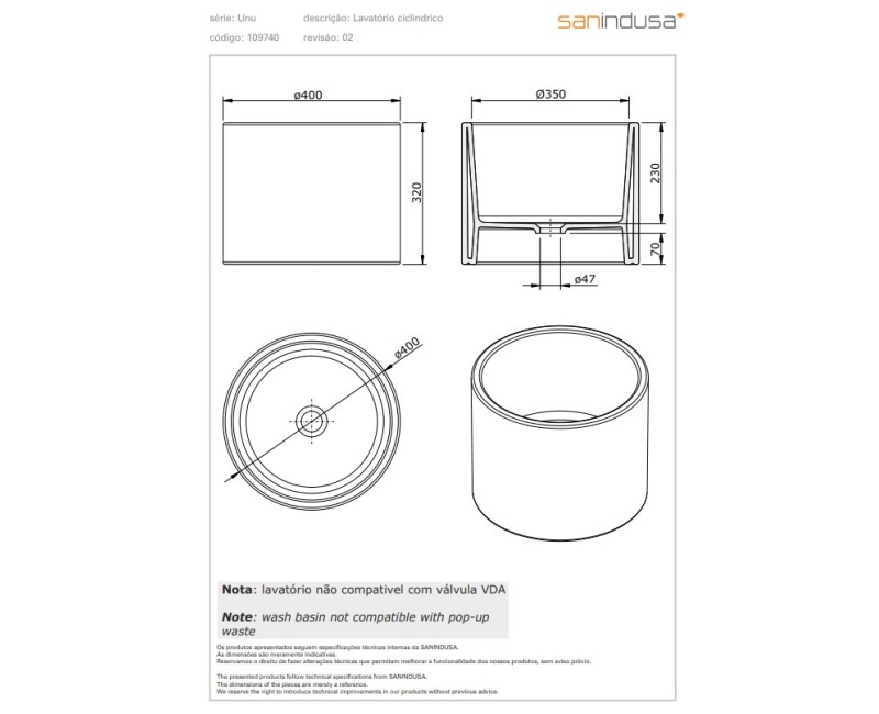 Vannas istabas izlietne Sanindusa Unu bez kājas Balta