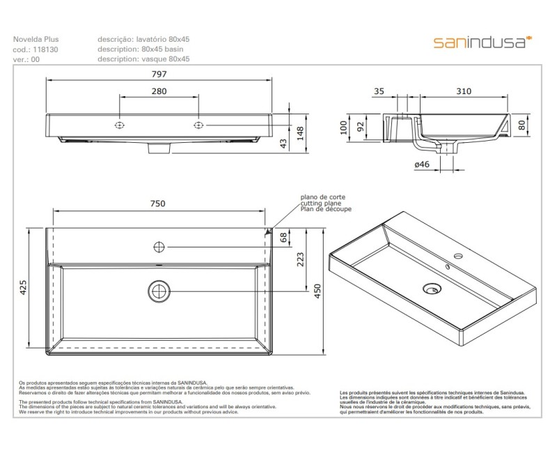 Раковина для ванной Sanindusa Novelda Plus 80 Белый