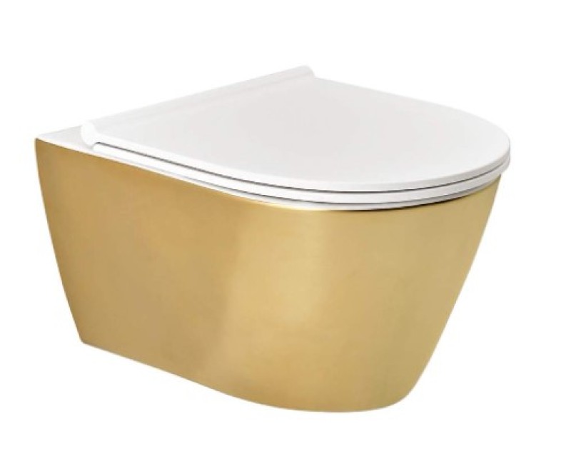 Piekaramais Tualetes Pods Sanindusa SANLIFE Rimfree ar Soft Close clipoff vāku Zelta Matēts  (ārpuse)