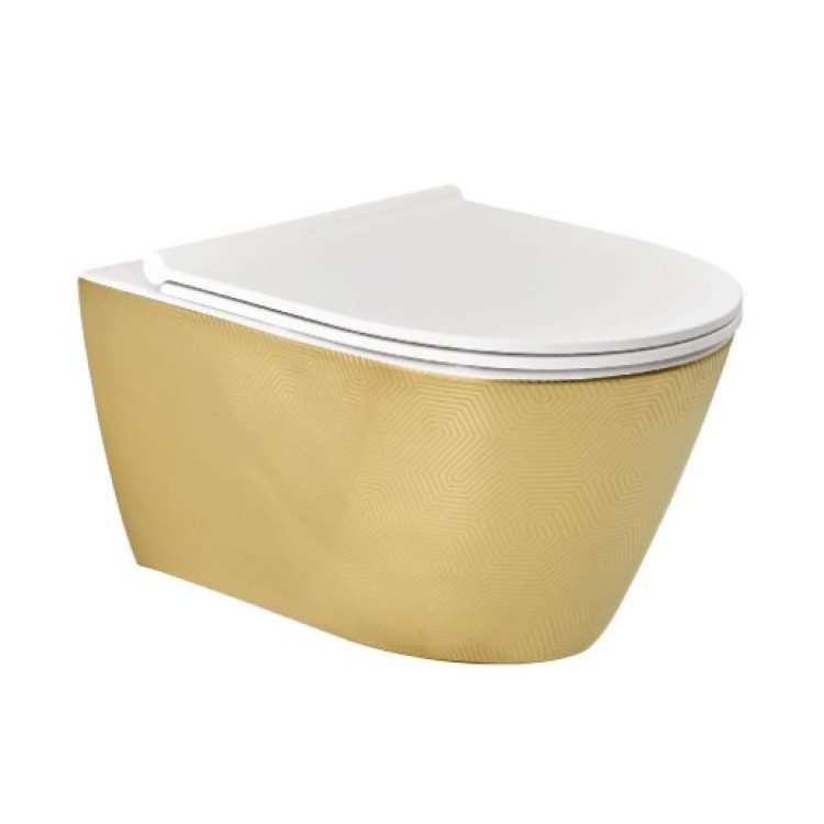 Piekaramais Tualetes Pods Sanindusa SANLIFE Rimfree ar Soft Close clipoff vāku Zelta Matēts Teksturēts (ārpuse) Piekaramais Tualetes Pods Sanindusa SANLIFE Rimfree ar Soft Close clipoff vāku Zelta Matēts Teksturēts (ārpuse)