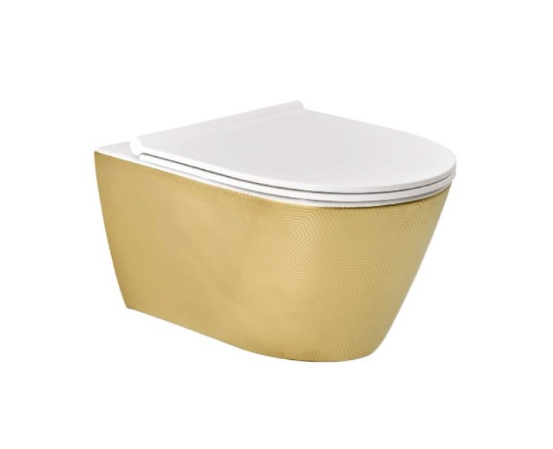 Piekaramais Tualetes Pods Sanindusa SANLIFE Rimfree ar Soft Close clipoff vāku Zelta Matēts Teksturēts (ārpuse)