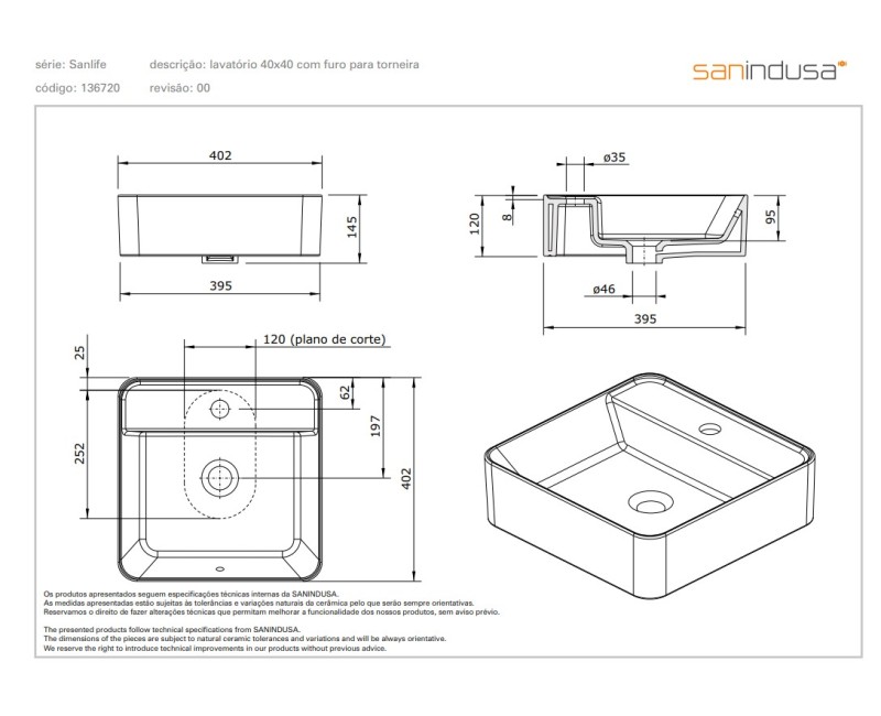 Vannas istabas izlietne Sanindusa Sanlife 40x40cm ar caurumu maisītājam Balta