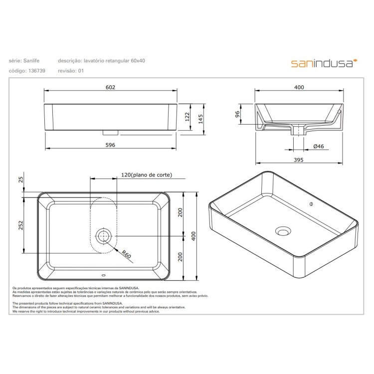 Раковина для ванной Sanindusa Sanlife 60х40см Белый