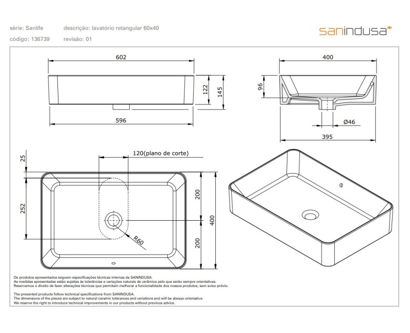 Vannas istabas izlietne Sanindusa Sanlife 60x40cm ar pārplūdi Balta