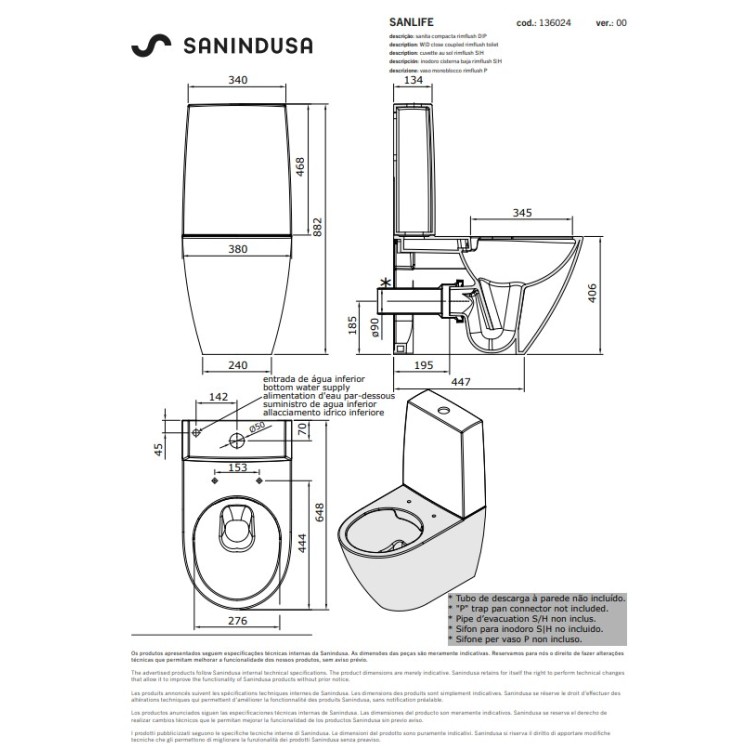 Унитаз Sanindusa Sanlife Rimfree с крышкой Soft Close Clipoff, Белый