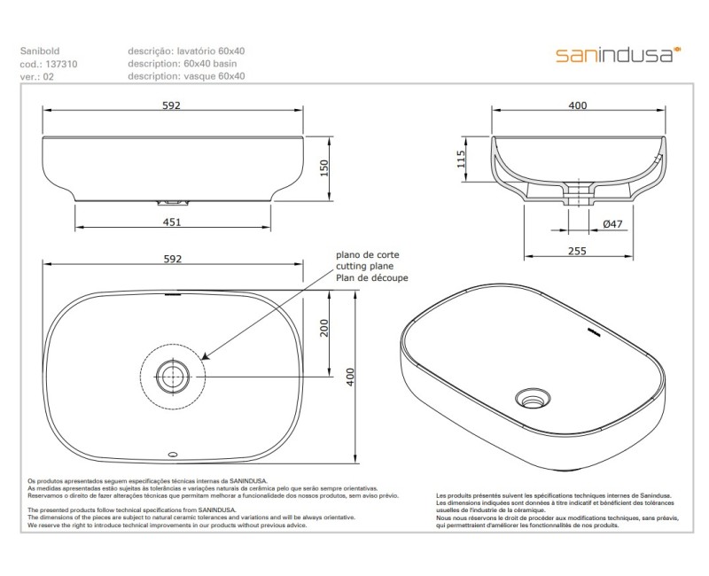 Vannas istabas izlietne Sanindusa Sanibold 60x40cm Balta/Melna matēta