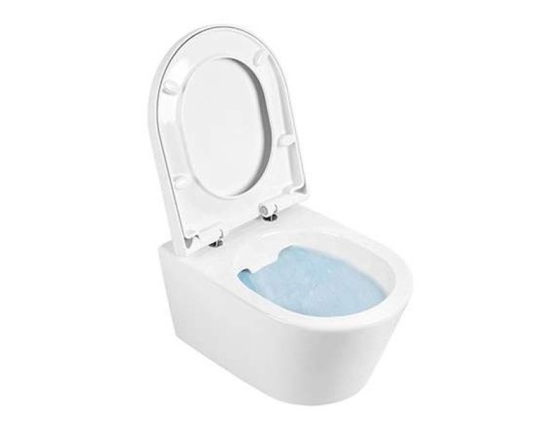 Piekaramais Tualetes Pods Sanindusa Urb.y 48 Rimfree ar Soft Close Easyclip Slim vāku, Balts