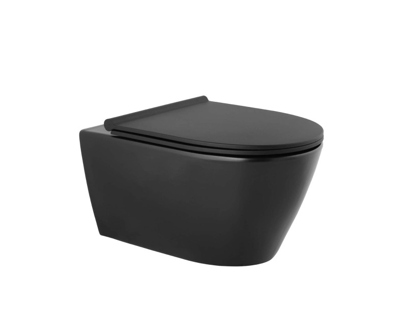 Piekaramais Tualetes Pods Sanindusa Urb.y 48 Rimfree ar Soft Close Easyclip Slim vāku, Melns Matēts