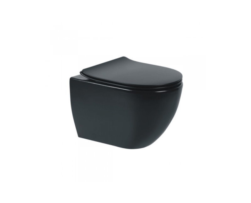 Piekaramais Tualetes Pods Sanindusa Urb.y 52 Rimfree ar Soft Close Easyclip Slim  vāku, Melns Matēts