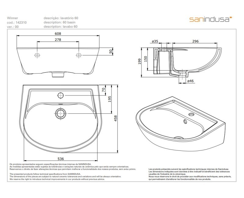 Vannas istabas izlietne Sanindusa Winner/Cetus 60
