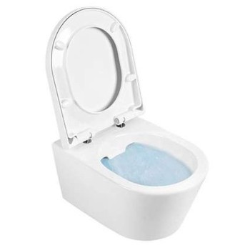 Tualetes poda komplekts Geberit Duofix  ar Urb.y 48 Rimfree podu ar Soft Close Easyclip Slim vāku, Hromētu matētu poga Delta01