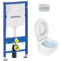 Комплект для унитаза, рама Geberit Duofix с унитазом Sanindusa Cetus 52 Rimfree, крышкой Soft Close easyclip, хромкнопкой Delta01