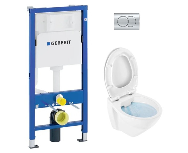 Комплект для унитаза, рама Geberit Duofix с унитазом Sanindusa Cetus 52 Rimfree, крышкой Soft Close easyclip, хромкнопкой Delta01