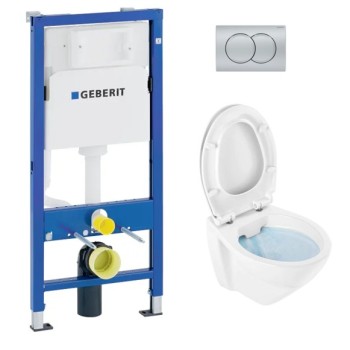 Tualetes poda komplekts Geberit Duofix  ar Cetus 52 Rimfree podu, Soft Close easyclip vāks, Hromētu matēta poga Delta01