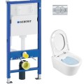 Tualetes poda komplekts Geberit Duofix  ar Sanindusa Urb.y 48 Rimfree podu ar Soft Close Easyclip Slim vāku, Hromētu poga Delta01