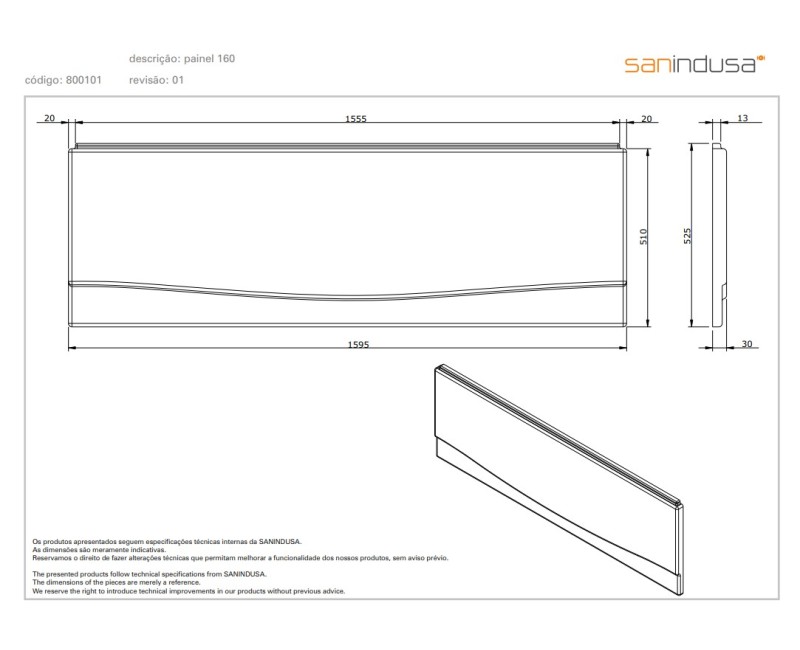 Панель для ванны Sanindusa 160см Белый