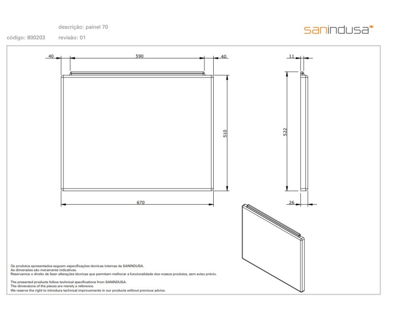 Панель для ванны Sanindusa Prestige 70см Белая